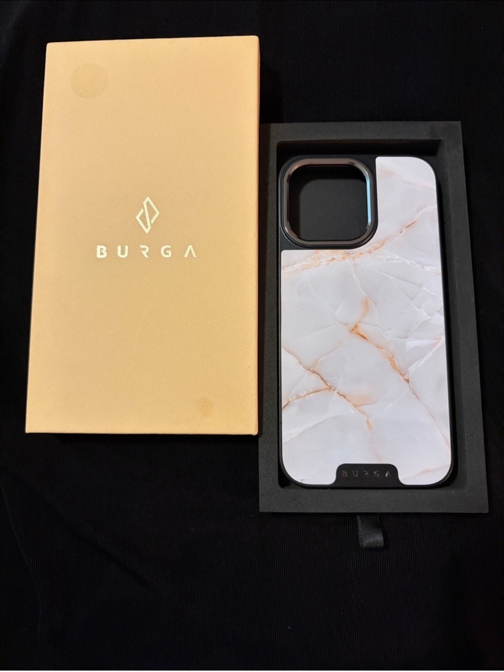 New Burga White Marble Phone Case with Rose Gold Veining I-Phone 16 Pro-Max SE